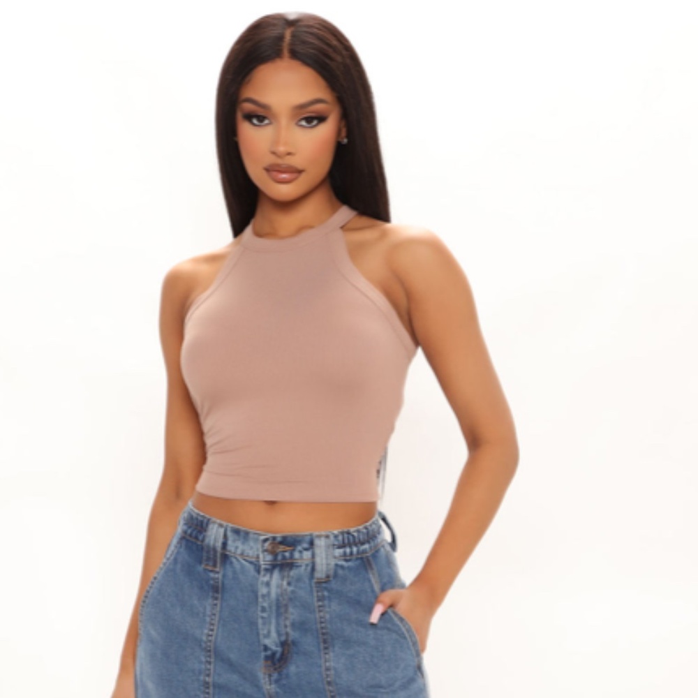High neck crop ribbed tank